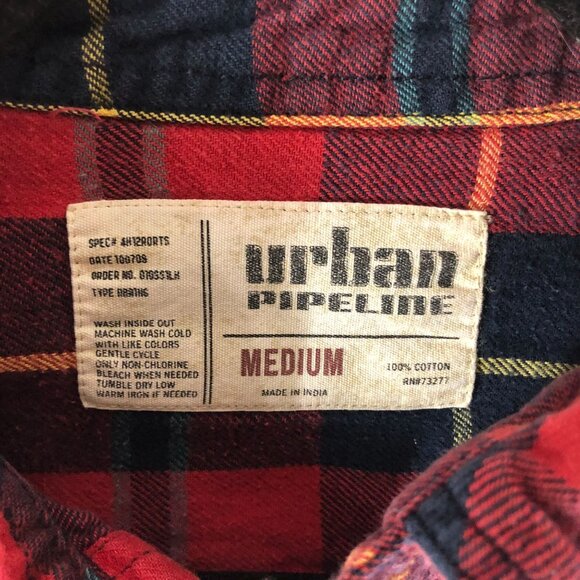 Urban Pipeline Mens Flannel Shirt Button Down Chest Pockets Cotton Plaid Red M - Picture 4 of 4